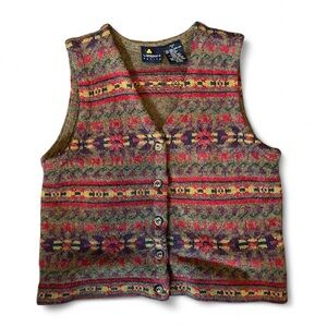 VTG LizSport Knit Sweater Vest Boho Wool Blend Grannycore Size Petite